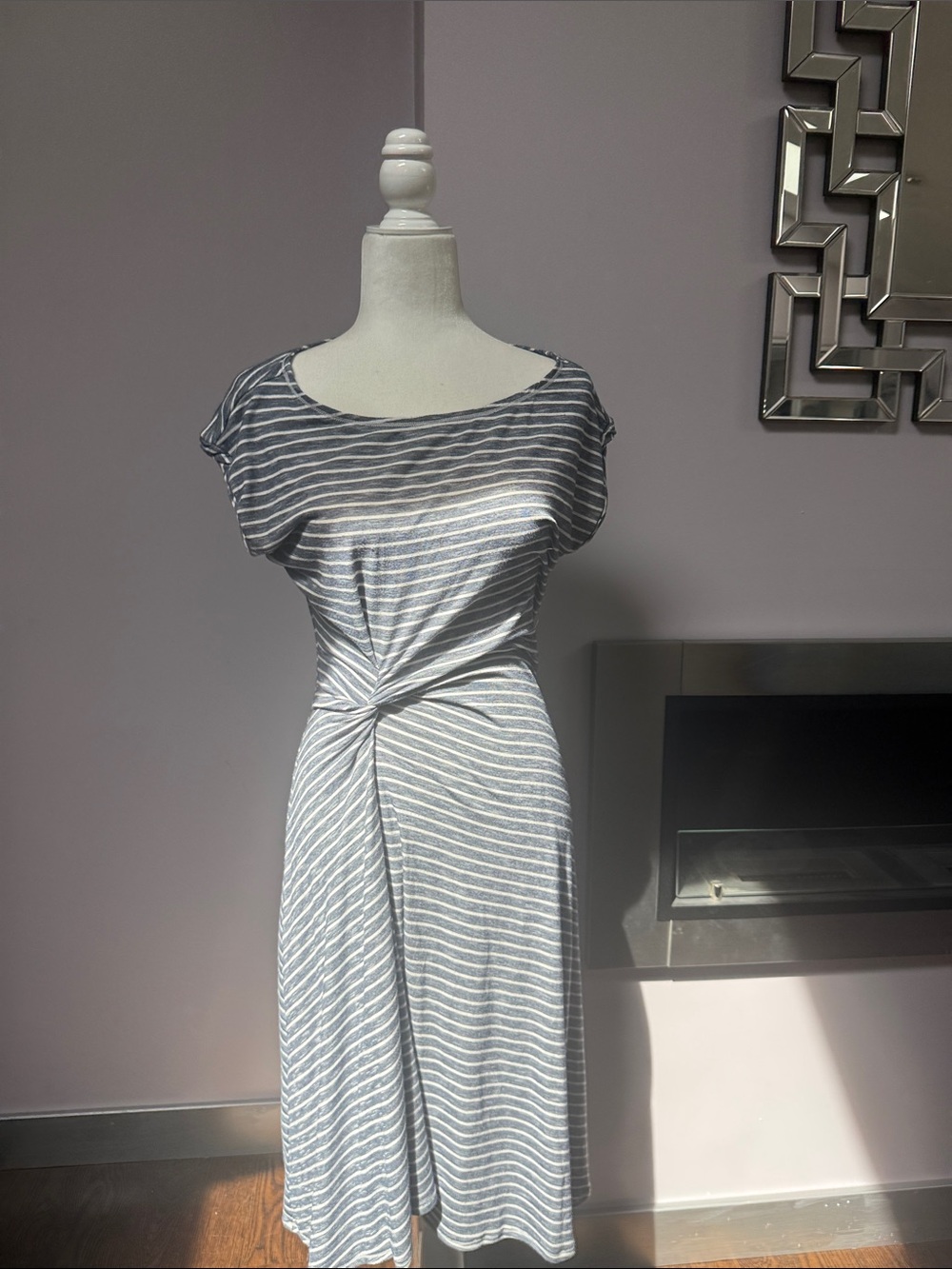Max Studio Striped Soft Knit Asymmetrical Twist Midi Dress size M